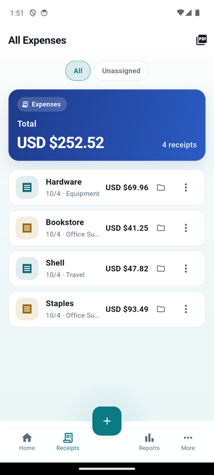 Receipts list